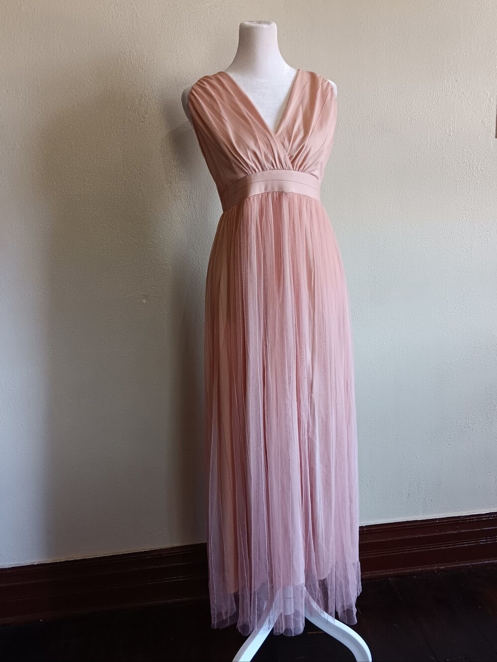 Fairycore Layered Blush Pink V-Neck Maxi Dress Medium, Whimsical Balletcore